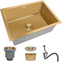 Gold Bar Sink Undermount,Single Bowl Undermount Bar Sink,Workstation Small Kitchen Sink,Brushed Gold Wet Bar Sink,Stainless Steel Bar Sink,Outdoor Kitchen Prep Gold 38x26cm