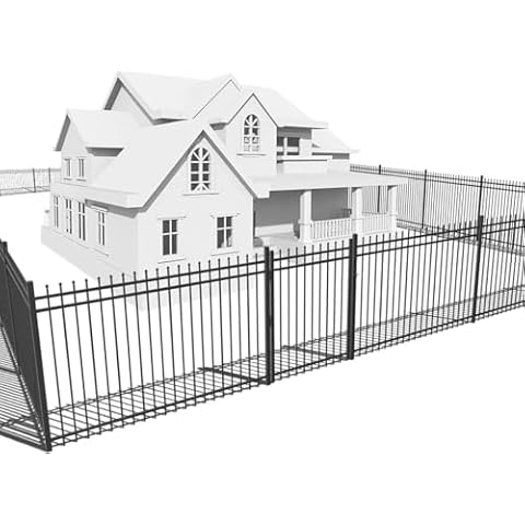 Fencer Wire 100FT Heavy Duty Anti-Rust Pinnacle Fence Barrier Kit, Metal Steel Fence w/ 5FT Height & 8FT Width Panels, Gate, Posts, and Connectors, 2” Diameter Outdoor Fencing for Yard, Pool, Patio Cover