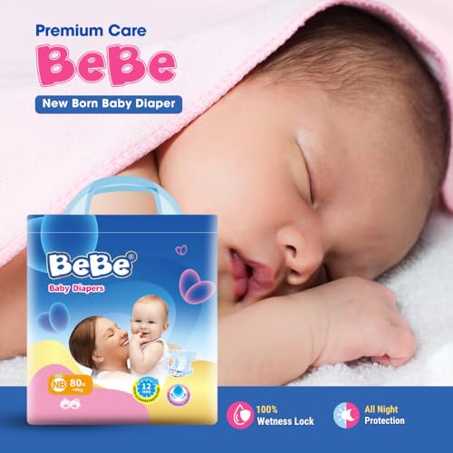 Image of BeBe Baby Dry Care Diaper - Tape Style - Newborn- Pack of 2,upto 4 Kg, Custom fit, super soft band, All night Protection, 100% Wetness Lock, Adjustable fit with 5 star skin protection (160 pieces,NB).