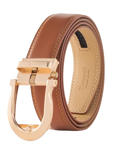 Image of Tonywell Men's Leather Ratchet Belt, 1 3 /8 inch Adjustable Dress Belt, Trim to Fit