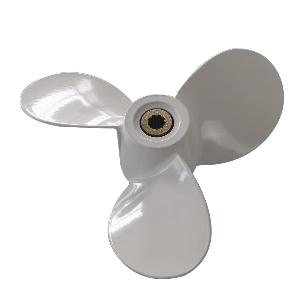 XspeedAluminum 3 Blades Outboard Propeller for Yamaha 2.5/5 Horsepower 9 Spline Tooth&Thru Hub Exhaust,Spline Drive,RH