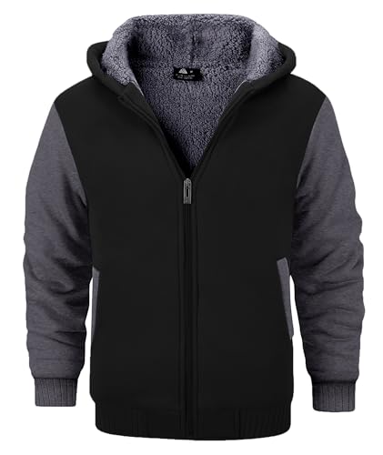 SECOOD Kids Hoodie Fleece Jacket Warm Sherpa Lined Zip Up Hooded Sweatshirt Soft Winter Coat Boys Girls School Outerwear