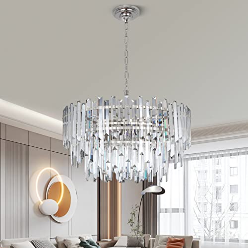 Crystal Chandelier Lighting 24'' Chrome For Dining Rooms Bedroom Foyer Entryway Ceiling Hanging Pendant Chandelier Light Fixture Lamp #TOP1