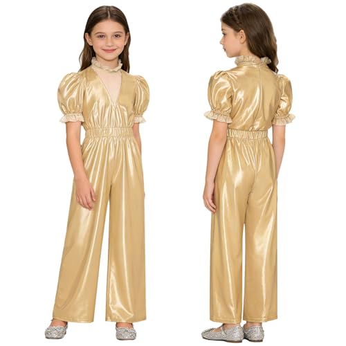 Jumpsuit salopette fille chic 9-10 ans avec combinaison or brillante