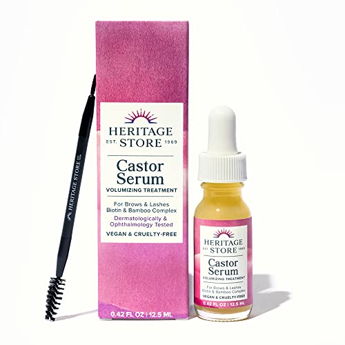 Heritage Store Castor Serum Volumizing Treatment for Fuller, Longer Looking Lashes & Bold Brows, With Organic Castor Oil, Black Castor Oil, Biotin & Our Keratin Support Hair Complex, Vegan, 0.42 oz