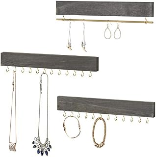 MyGift Vintage Gray Wood 3-Piece Wall-Mounted Jewelry Rack Set