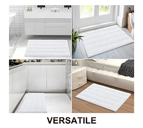 Grandaily Chenille Striped Bathroom Rug Mat, Extra Thick And Absorbent Bath Rugs, Non-Slip Soft Plush Shaggy Bath Carpet, Machine Wash Dry, Bath Mats For Tub, Shower And Bath Room, 16X24, White #TOP6