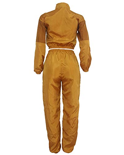 Womens Long Sleeve 2 Piece Outfits Letter Print Crop Top and Skinny Leggings Pants Jumpsuit Romper Set Orange XL