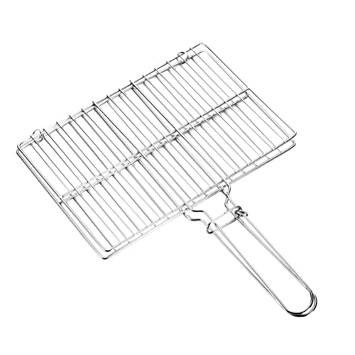 Gatuida Grilled Fish Rack Grill Net Handle Skewers Barbecue Rack Grate Replacement Fish Grilling Rack for Grill Fish Basket Fryer Folding Basket for Grill Grid Mesh Stainless Steel Silver