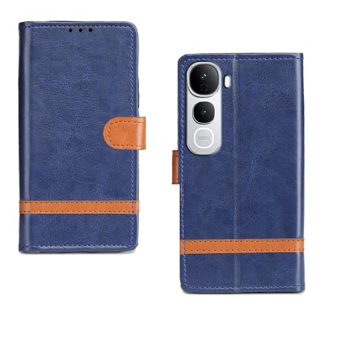 Image of amazon basics Vivo Y400 Pro 5G Flip Cover | Card Pockets Wallet & Stand | Flip Cover for Vivo Y400 Pro 5G (Blue Stripes)
