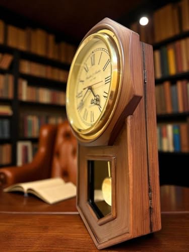 Image of N G T Station Clock Vintage Wooden Wall Clock with Pendulum - Antique Victorian Style, Silent Quartz Movement, Roman Numerals, Decorative Home & Office Clock