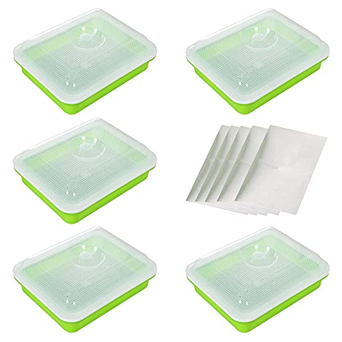5-Pack Seed Sprouter Tray with Lid Seed Germination Tray Wheatgrass Grower Sprouting Container Kit BPA-Free Trays, Soil-Free, Ideal for Mung, Wheatgrass, Greens Seeds, Indoor Gardening