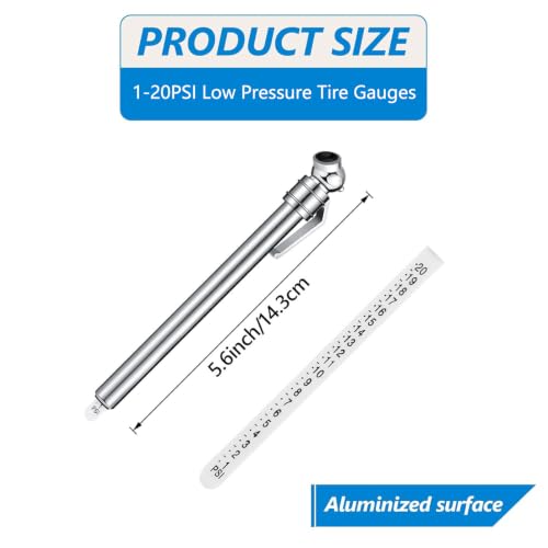 Image of BBTO 2 Pcs 1-20 Psi Low Pressure Tire Gauges Pencil Tire Gauges | Stainless Steel, Tire Gauges for Tire Pressure, Reverse Osmosis Tank, Garden Tractors, Golf Carts, Atv, Sports Equipment