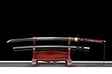 Bleach Tensa Zangetsu Replica Katana-Spring Steel Forged Blade w/Blood Groove, 90-Degree Bend-Resistant,Black Oxide Finish (60 HRC Unsharpened) - 40.5″Overall, 28″Blade, Solid Wood Lacquered Sheath