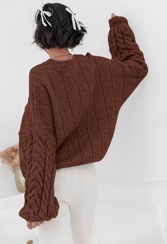 Image of PRETTYGARDEN Womens Sweaters Spring 2026 Cable Knit Long Sleeve Crewneck Oversized Sweater Chunky Pullover Loose Outfits