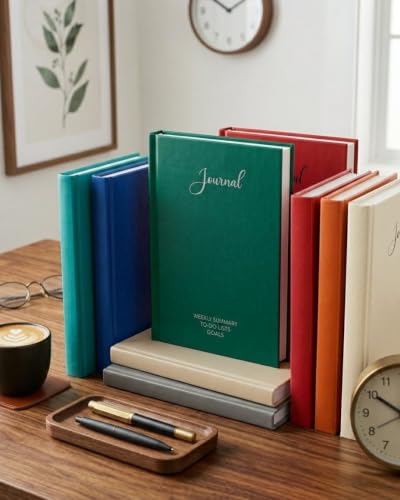 Image of Unruled Premium Hardcover Journal Notebook | Weekly Summary, To-Do Lists & Goal Planner | Undated Productivity Journal | A5 Size, Smooth Writing Pages | 100gsm Thick Paper, 80 Sheets /160 Pages Per Book | Elegant Notebook for Work, Study & Personal Planning GREEN, Blank)
