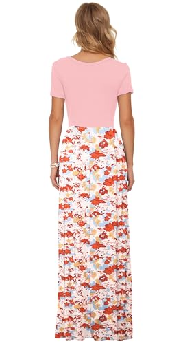 Image of AUSELILY Women's Summer Short Sleeve Loose Plain Casual Long Maxi Dresses | Year Round wear solid floral print, Casual wear, Empire waist, Floor length, Side pockets