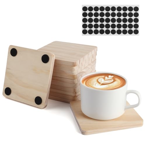 12 Stück Untersetzer Holz, 10cm Quadratisch Blank Holzuntersetzer mit 50 Rutschfesten Runden, Glasuntersetzer Holz für DIY Architektur Modelle Zeichnung, Holzgravur, Holzbrennen, Untersetzer Gläser