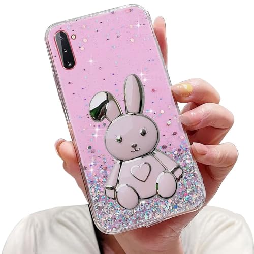Tivenfezk Nadoli für Samsung Galaxy Note 10 Herz Hase Versteckt Ständer Hülle, Karikatur Glitzer Ständer Weiche Silikon Bling Durchsichtig Schutzhülle, Rosa