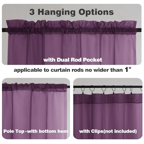 Image of Chyhomenyc Plum Sheer Curtains, 84 inches Long 2 Panels Set, Rod Pocket Voile Drapes for Living Room Bedroom, 2PCS, Each 42 W x 84 L