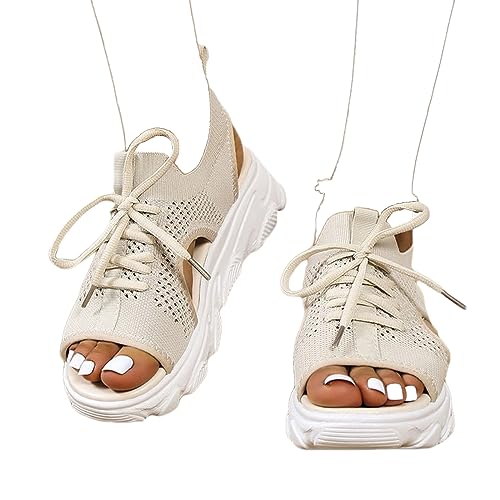 Sandals for Women Sandals Women Dressy 2024 Women's Lace Up Muffin Sandals Summer Mesh Open Toe Platform Wedge Sandals Causal Walking Sandals