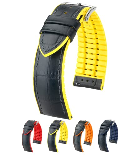 Hirsch Andy Calf Watch Strap - Yellow - L - 22Mm / 20Mm - Shiny Silver Buckle - Embossed Performance Band #TOP24