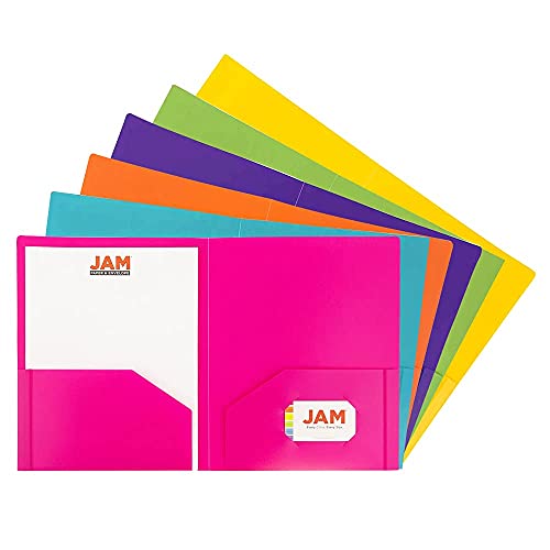 JAM PAPER Heavy Duty Plastic 2 Pocket Extra Tough School Folders – Assorted Fashion Colors – 6/Pack