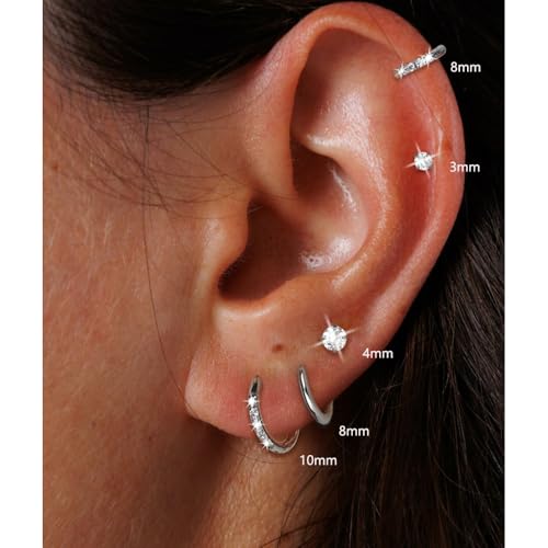 10 Pairs Small Silver Hoop Earrings for Women Hypoallergenic Surgical Stainless Steel Earrings Sets for Multiple Piercing Flat Back Stud Earrings for Cartilage Helix with Pearl & Cubic Zirconia3