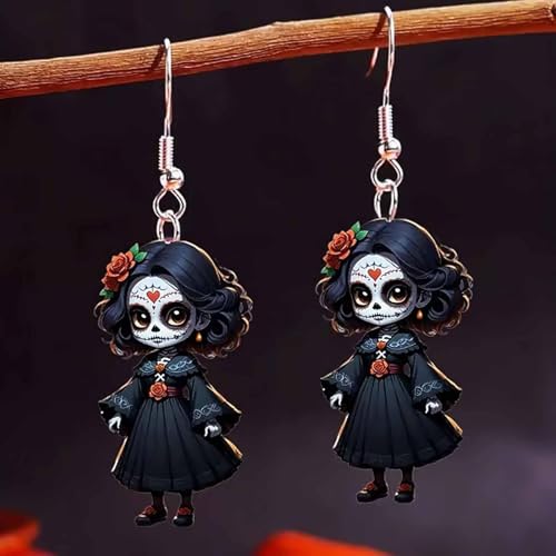Witch on Broom Earrings, Halloween Earrings for Women Witch, 2d Acrylic Festival Dangle Jewelry Fun Gifts4