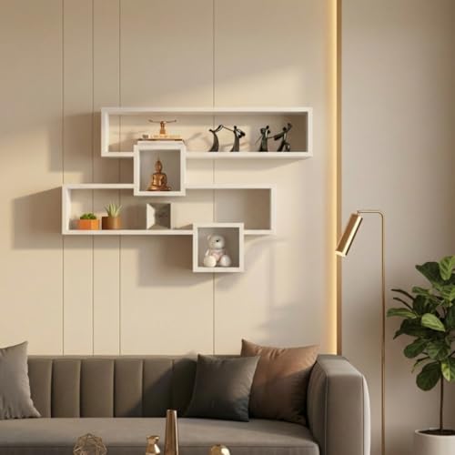 Image of Clay Multipurpose Modular Wall Racks /Shelves /Organiser /Decor Particle Board Wall Shelf (Number of Shelves - 4, White)