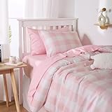 Wake In Cloud - Gingham Duvet Cover Set, Cute Plaid Buffalo Check Checker Preppy for Women Teen Girls, Soft Lightweight Dorm Bedding, 3-Piece, Pink White, Twin/Twin XL Size