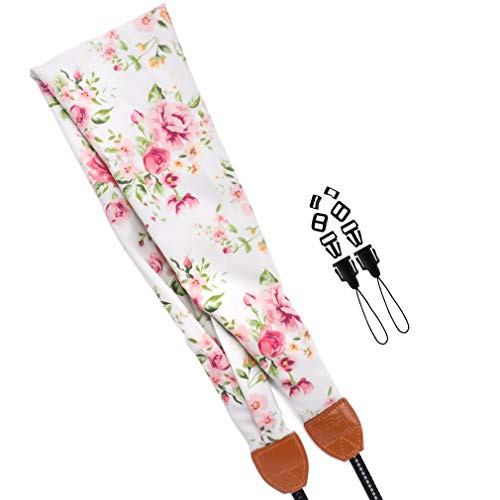Elvam Universal Men And Women Scarf Camera Strap Belt Compatible With Dslr, Slr, Instant,Digital Camera - White Green Floral Pattern #TOP3