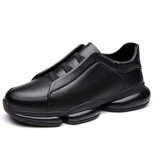 Men's Leather Sneakers Slip-on Casual Elastic Waterproof Non-Slip High-Top Height Lifting Walking Shoes