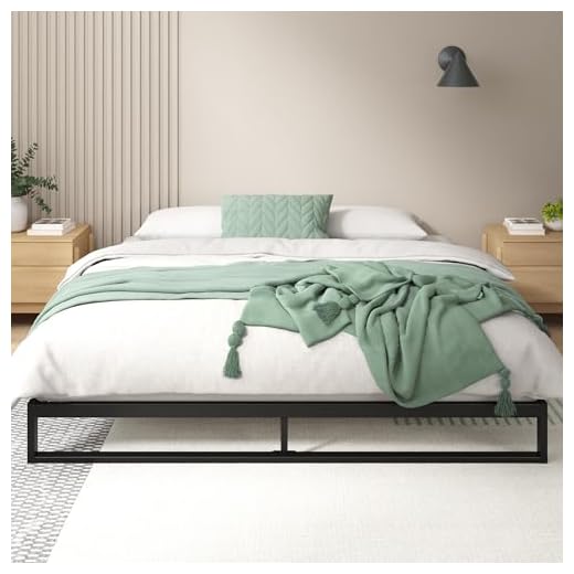 Zinus Trisha Double Bed frame - Bed 135x190 cm - 18 cm Height - Metal Platform Bed frame with Wood slat support - Black