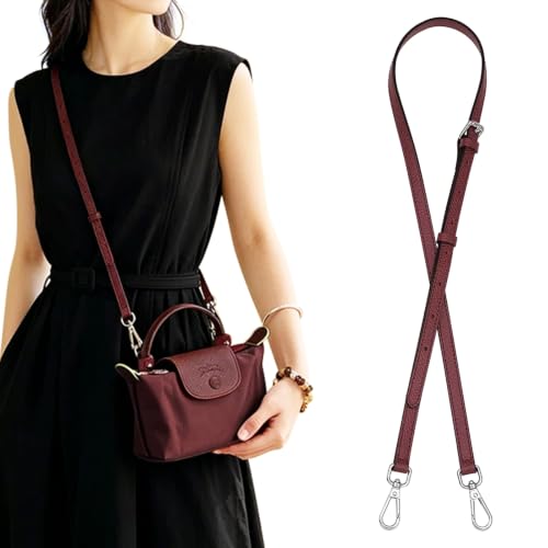 Image of Burgundy Bag Leather Strap Replacement Crossbody Shoulder Straps for XS MINI Pouch,No Damage Conversion Kits Accessories Dark Red (MINI-Burgundy-Silver)
