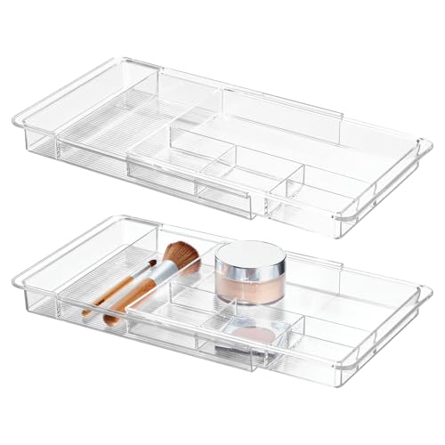 iDesign Expandable Makeup Drawer Organizer - Storage Tray for Cosmetics or Jewelry, Set of 2, Clear