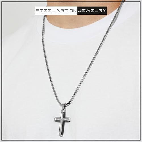 Men's Black Stainless Steel Necklace Crucifix Pendant Men 24" Chain With Pendant2