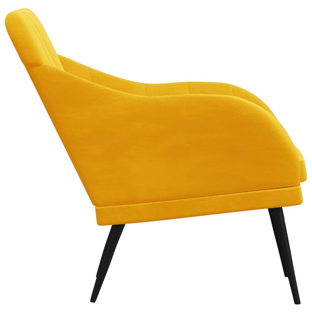 Poltrona gialla, 63 x 76 x 80 cm, in velluto con schienale e braccioli imbottiti, comoda poltrona con struttura in metallo per la stabilità, istruzioni di montaggio incluse (lingua italiana