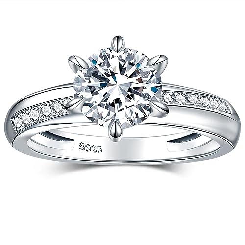 RINEY&KY Moissanite Engagemeng Rings for Women Lab Created Moissanite Rings 18K White Gold Plated Sterling Silver Diamond Ring Promise Rings for Her Anniversary Rings for Women Girls Wife Mother