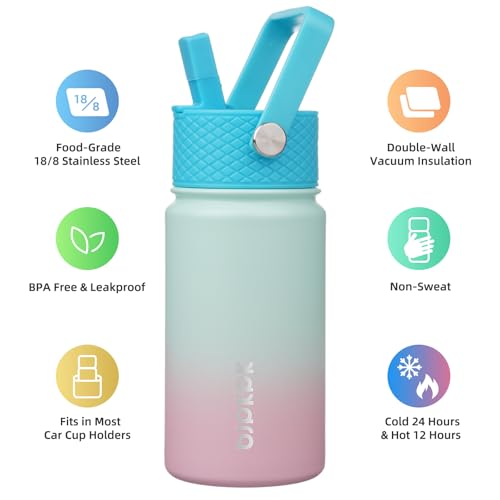 Image of BJPKPK Insulated Water Bottle, 15oz Stainless Steel with Straw Lid