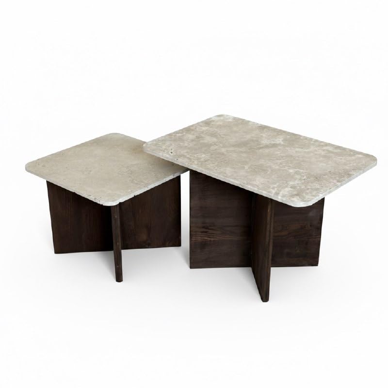 Générique Table Basse VÉRITABLE travertin et chêne foncé (modèle X, 60x40cm) (Table + Extension)