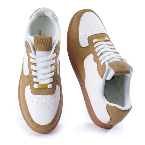 Image of HXV Women Fashion Sneakers Casual Tennis Shoes Retro Trendy Low Top Lace-Up Breathable Non Slip Lightweight Comfortable Zero Drop Cute Flat Walking Shoes
