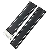 WangSiwe Echtes Leder Uhrenband 22 Mm 24 Mm Fit Für Breitling Premier Navitimer Schwarz Blaubraun Klasze Weiche Cowhide Uhrengurt/Schwarz-Weiss/21Mm