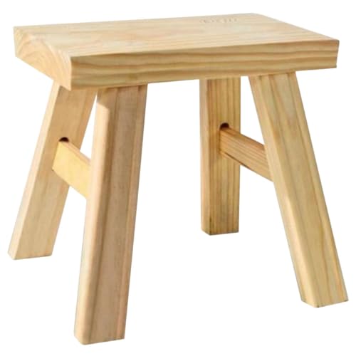 UKCOCO Taburete de Madera para Pequeño 26x13x19 Cm Acabado en Barniz, Taburete para Sentarse y Baño, Asiento Portátil para Hogar y Uso Infantil