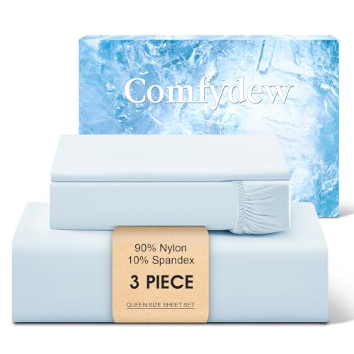 Image of Cooling Sheet Queen Size Set 3 Pieces, Double-Sided Cooling Bed Sheets for Hot Sleepers & Night Sweats, Ultra Stretchy Deep Pocket Fitted Sheet Fits Up to 18 inch, with 1 Pillowcases, Blue