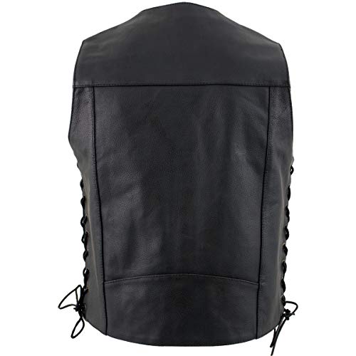 USA Leather 1204 Men's Black 'Dime' Classic Leather Ten Pocket Motorcycle Biker Vest with Side Laces4
