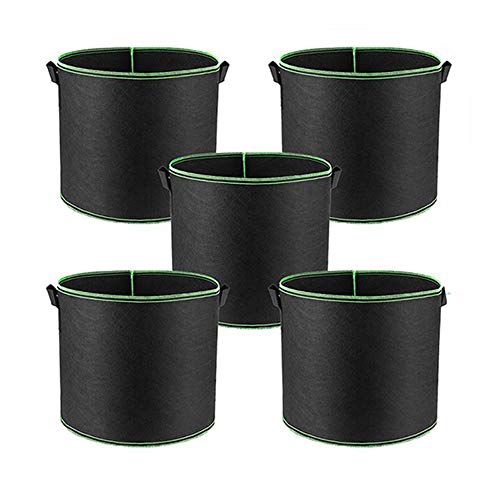 ICYANG 5 Pack Garden Grow Bags 3 Gallon, Durable Non-Woven Aeration Fabric Pots Container with Handles for Growing Potato Tomato Vegetables Plant, Rigid Enough to Stand Upright