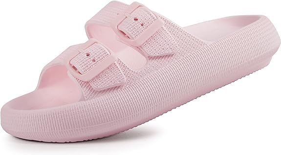 Sandals for Women and Men - Pillow Slippers - Double Buckle Adjustable Slides - EVA Flat Sandals womens size 8-9 pink