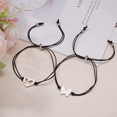 Image of Mother and Daughter Bracelet Set Heart butterfly Round Star Pedant Bracelet Stainless steel matching bracelets with Message Card Gifts Jewelry for Mothers Day Gifts for Mom from Daughters, Leather,