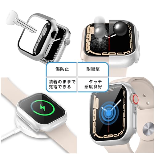 DIKESHGU for Apple Watch防水ケース Series6/SE3/SE2/SE/5/4 44mm/40mm アップルウォッチ保護カバー ガラスフィルム 一体型 PC素材 タッチ感良好 全面保護 装着簡単 耐衝撃 高透過率 指紋防止 傷防止(シルバー,40mm)